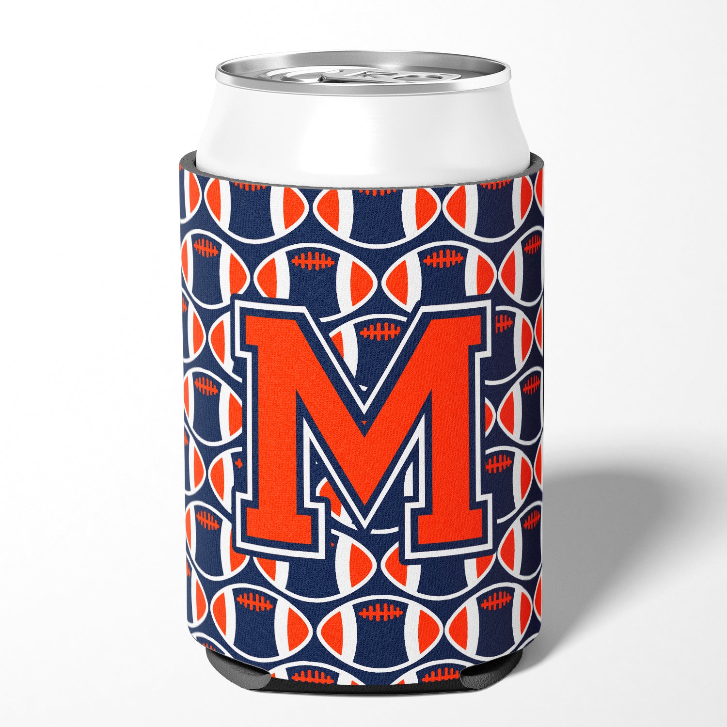 Letter M Football Orange, Blue and white Can or Bottle Hugger CJ1066-MCC