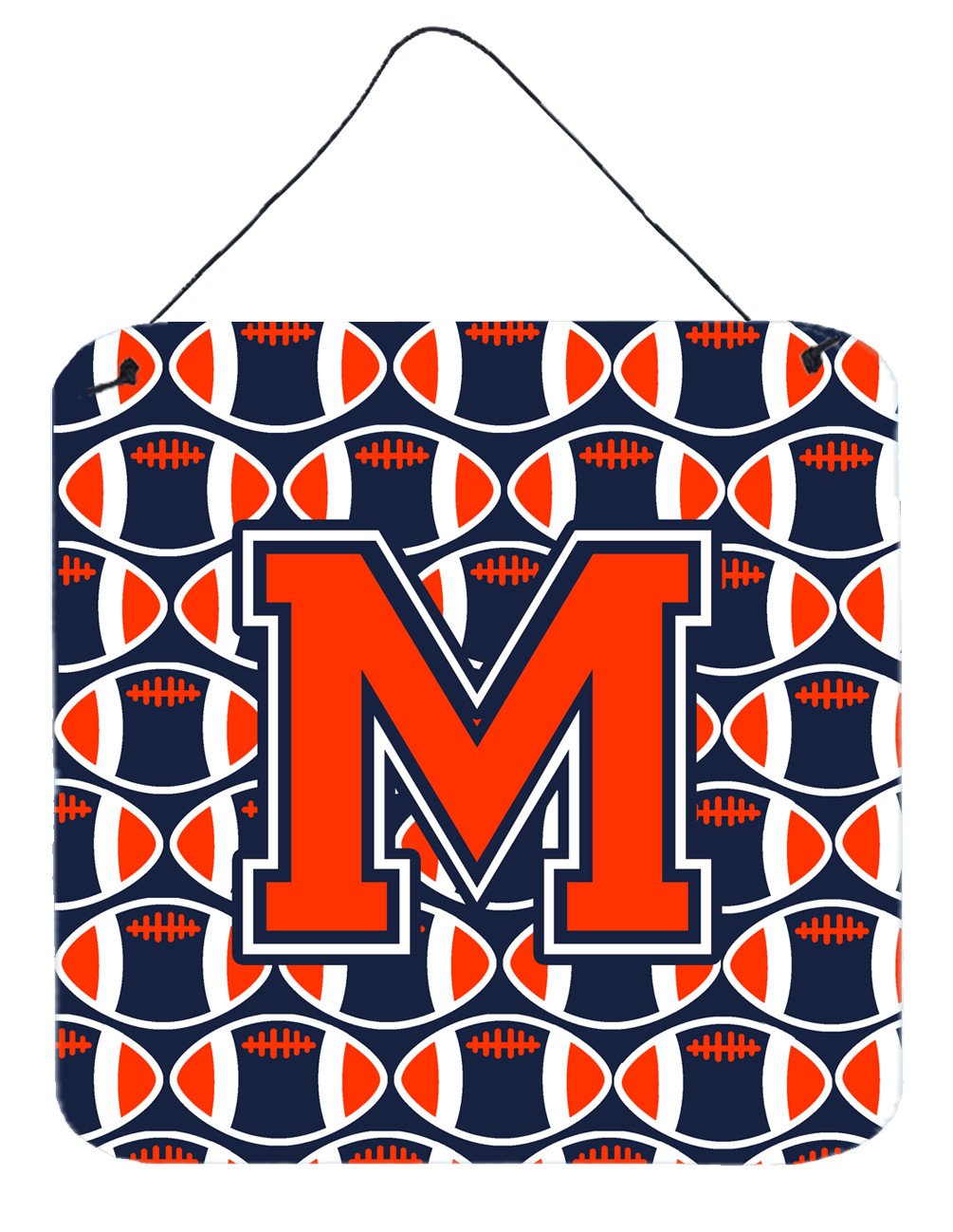 Letter M Football Orange, Blue and white Wall or Door Hanging Prints CJ1066-MDS66 by Caroline&#39;s Treasures
