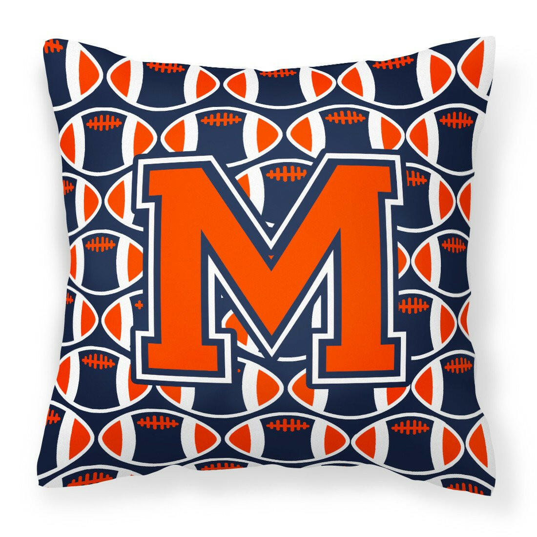 Letter M Football Orange, Blue and white Fabric Decorative Pillow CJ1066-MPW1414 by Caroline&#39;s Treasures