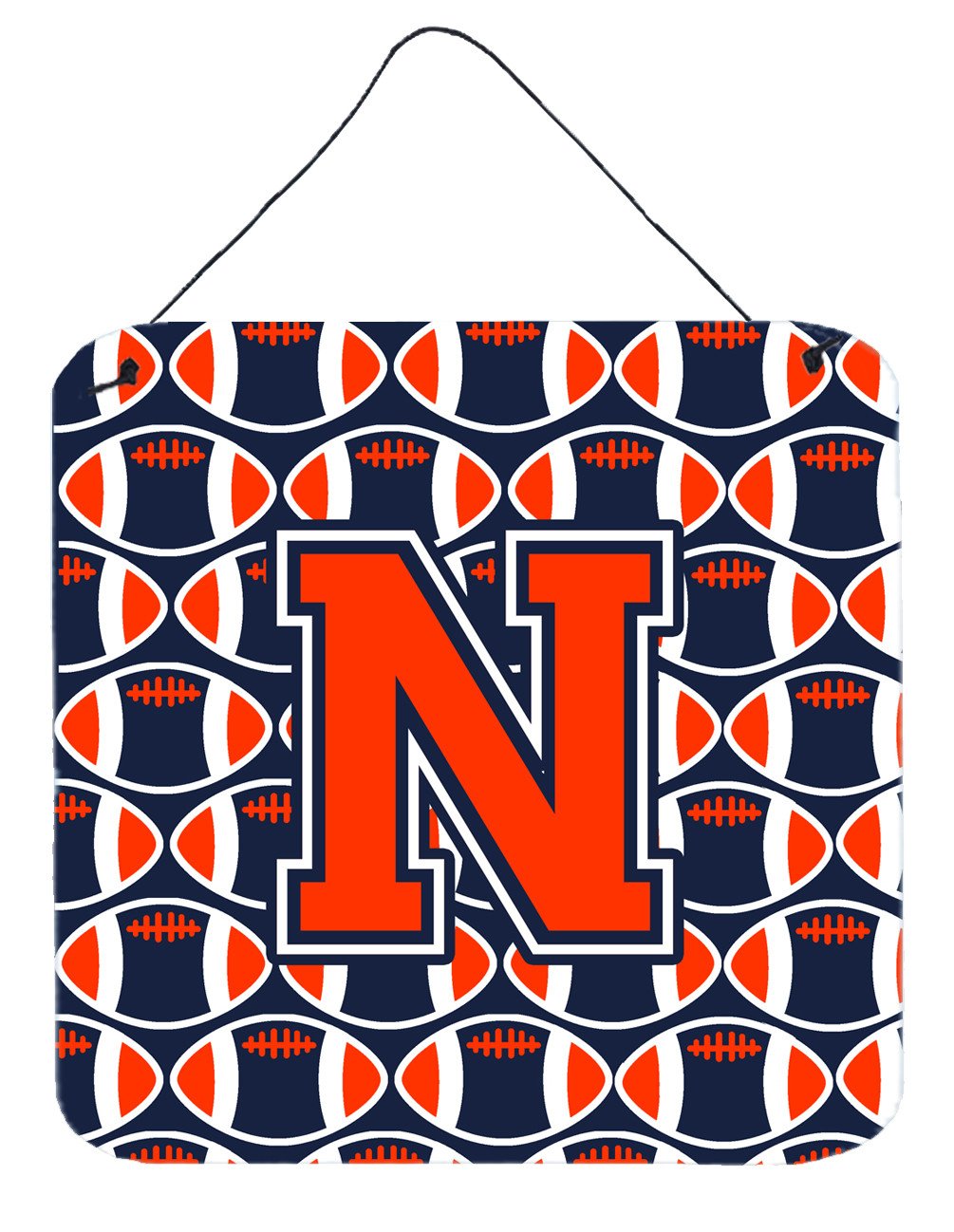 Letter N Football Orange, Blue and white Wall or Door Hanging Prints CJ1066-NDS66 by Caroline&#39;s Treasures
