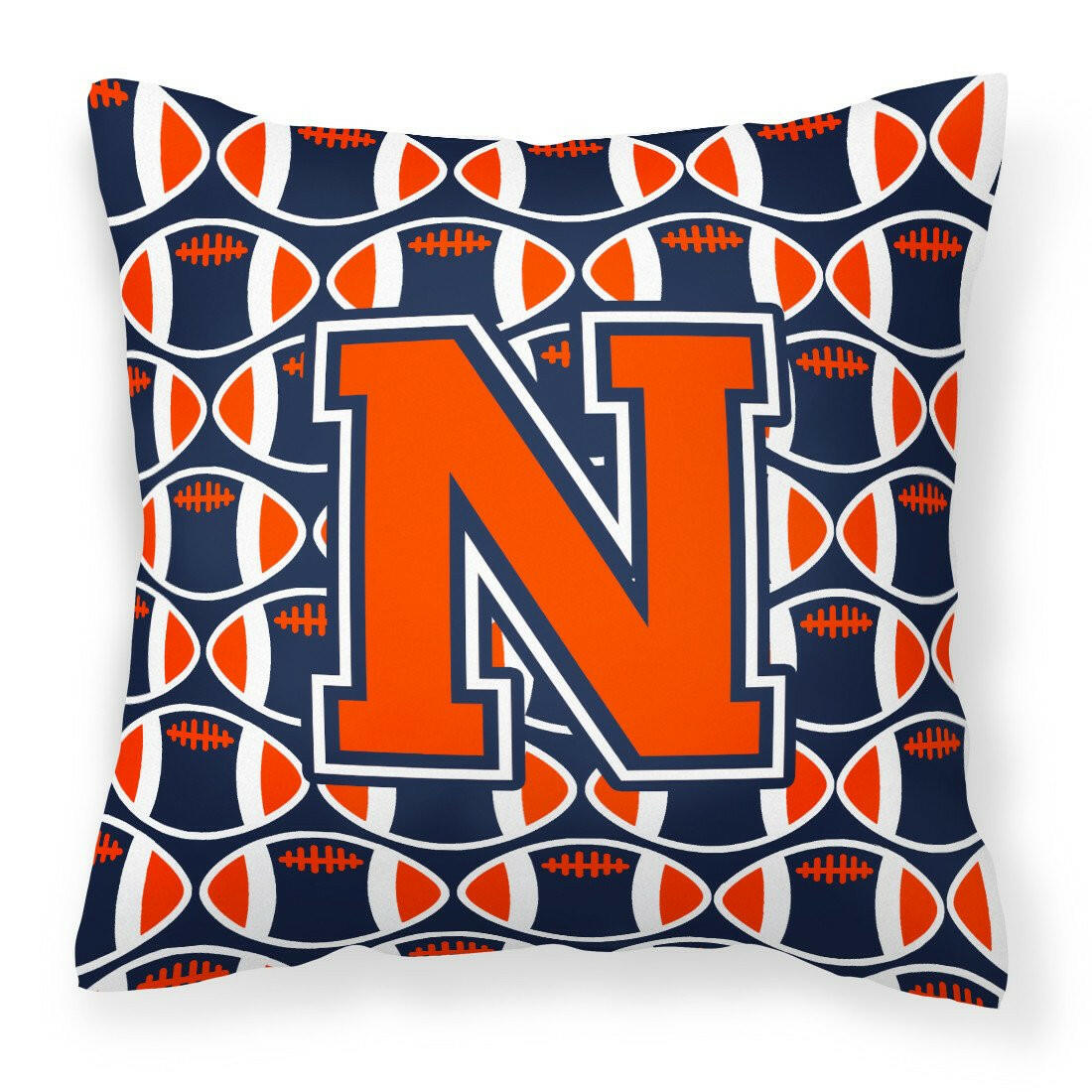 Letter N Football Orange, Blue and white Fabric Decorative Pillow CJ1066-NPW1414 by Caroline&#39;s Treasures