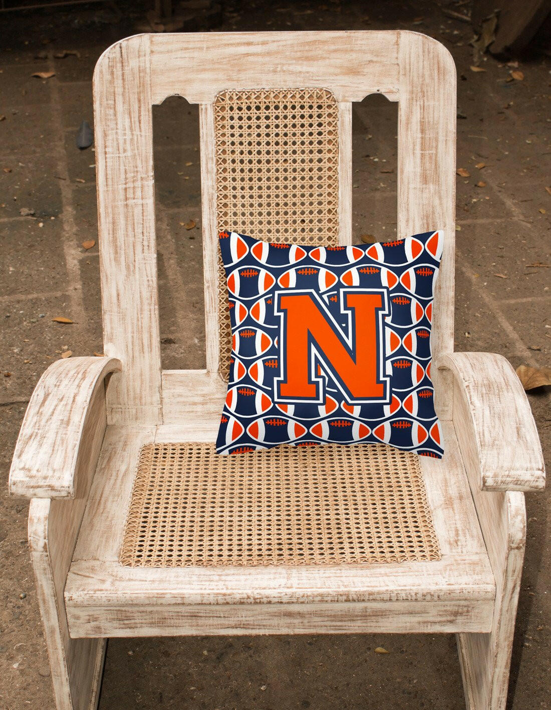Letter N Football Orange, Blue and white Fabric Decorative Pillow CJ1066-NPW1414 by Caroline's Treasures