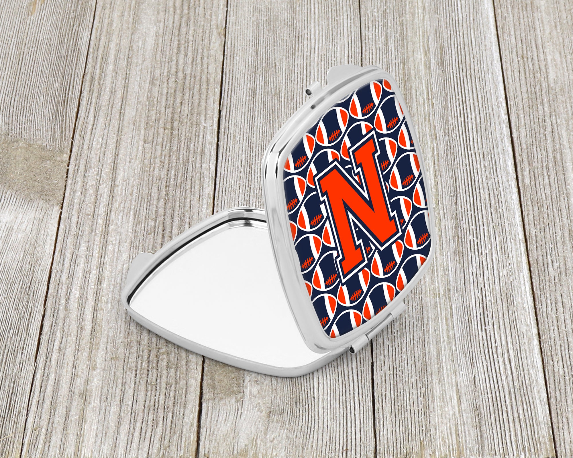 Letter N Football Orange, Blue and white Compact Mirror CJ1066-NSCM