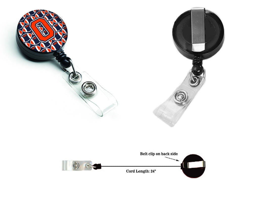 Letter O Football Orange, Blue and white Retractable Badge Reel CJ1066-OBR.