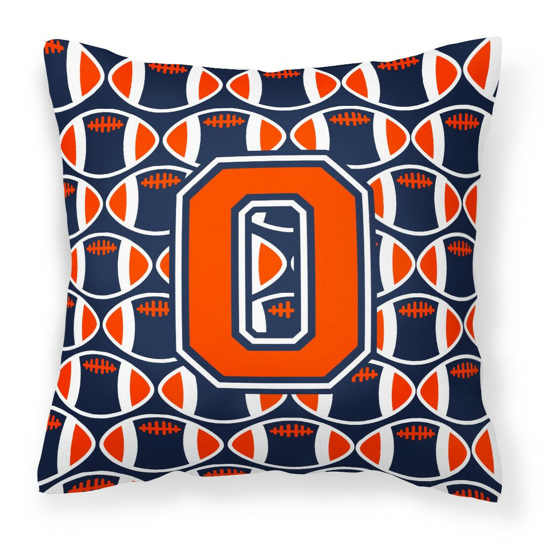 Letter O Football Orange, Blue and white Fabric Decorative Pillow CJ1066-OPW1414 by Caroline&#39;s Treasures