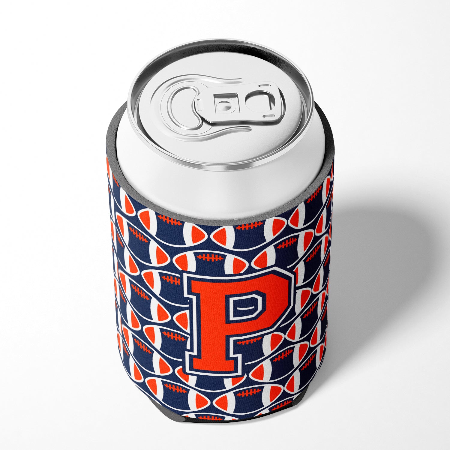 Letter P Football Orange, Blue and white Can or Bottle Hugger CJ1066-PCC