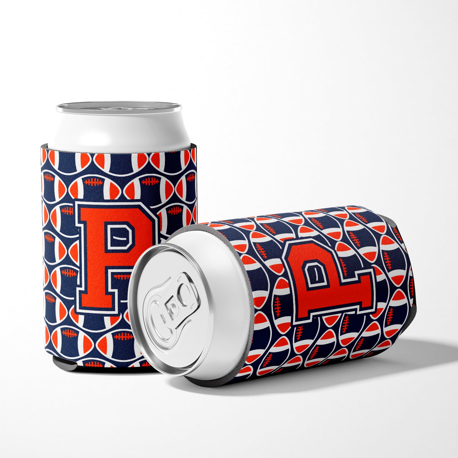 Letter P Football Orange, Blue and white Can or Bottle Hugger CJ1066-PCC.