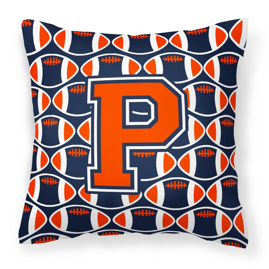 Letter P Football Orange, Blue and white Fabric Decorative Pillow CJ1066-PPW1414 by Caroline's Treasures