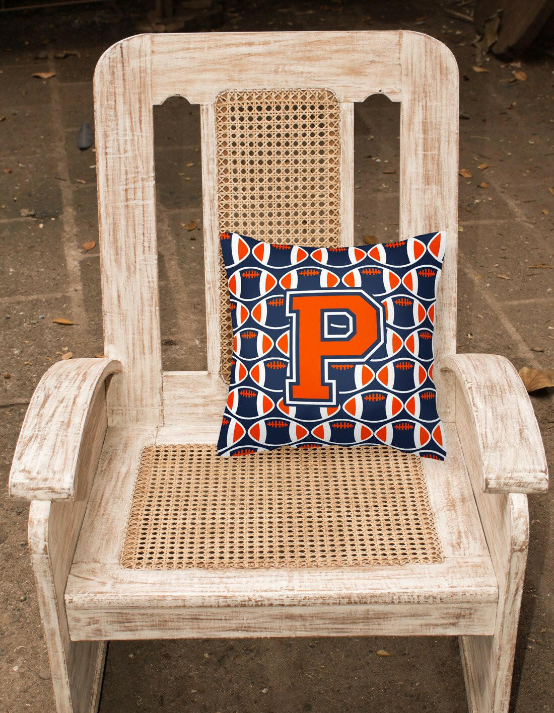 Letter P Football Orange, Blue and white Fabric Decorative Pillow CJ1066-PPW1414 by Caroline's Treasures