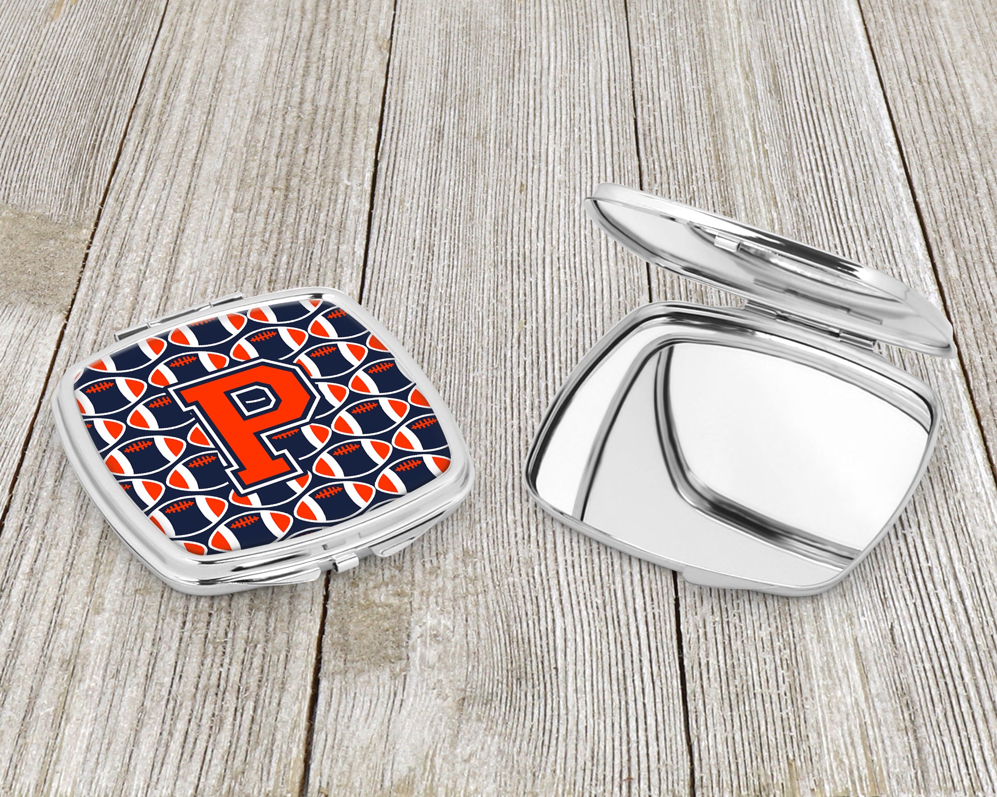 Letter P Football Orange, Blue and white Compact Mirror CJ1066-PSCM  the-store.com.