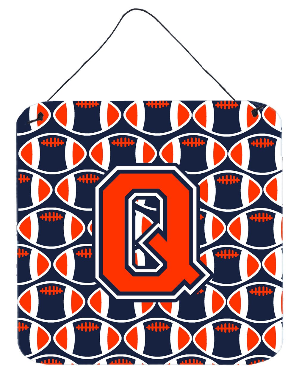 Letter Q Football Orange, Blue and white Wall or Door Hanging Prints CJ1066-QDS66 by Caroline&#39;s Treasures