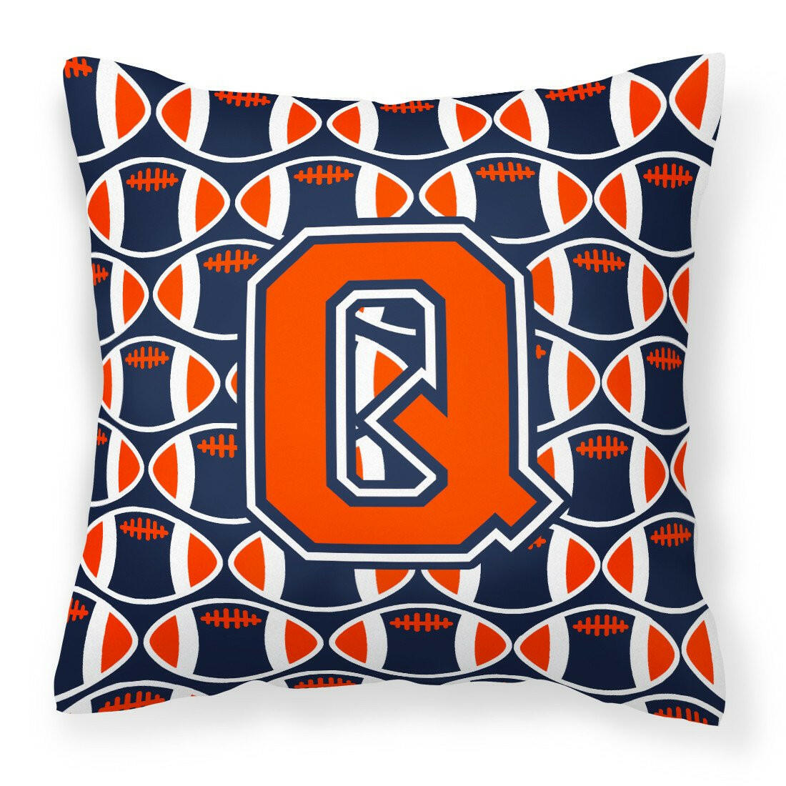 Letter Q Football Orange, Blue and white Fabric Decorative Pillow CJ1066-QPW1414 by Caroline&#39;s Treasures