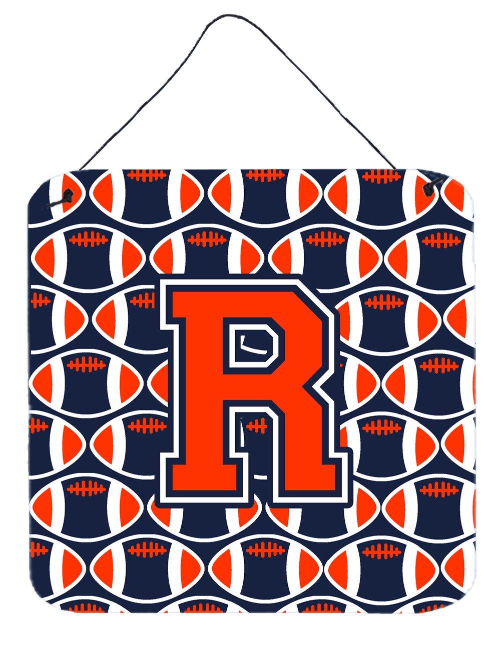 Letter R Football Orange, Blue and white Wall or Door Hanging Prints CJ1066-RDS66 by Caroline&#39;s Treasures