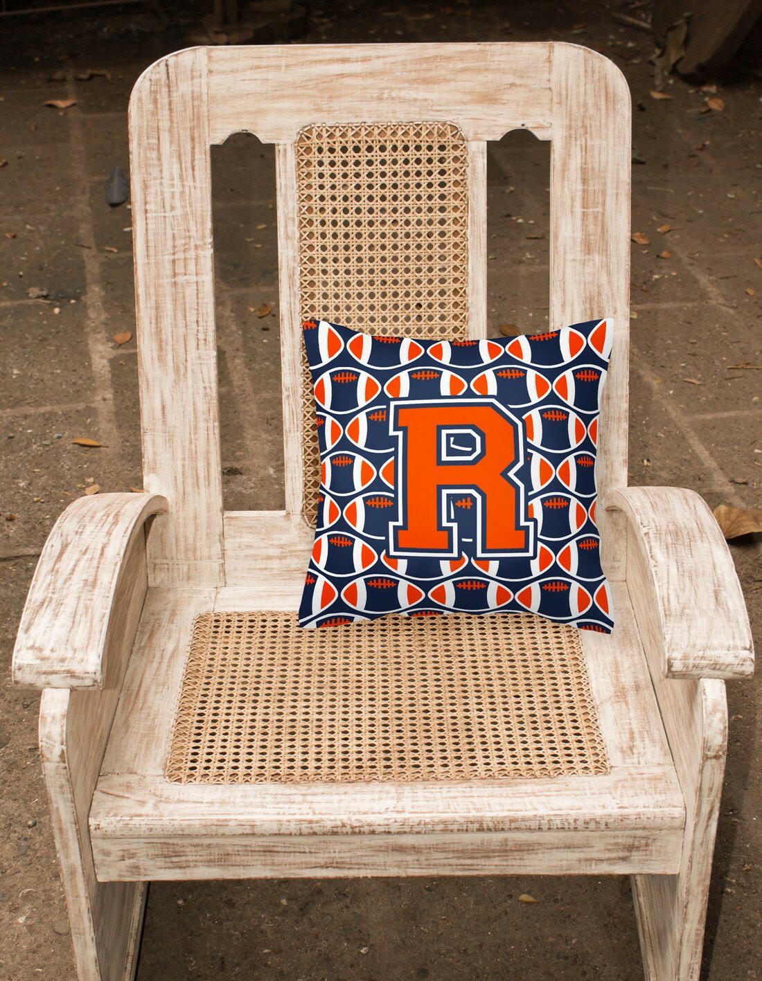 Letter R Football Orange, Blue and white Fabric Decorative Pillow CJ1066-RPW1414 by Caroline's Treasures
