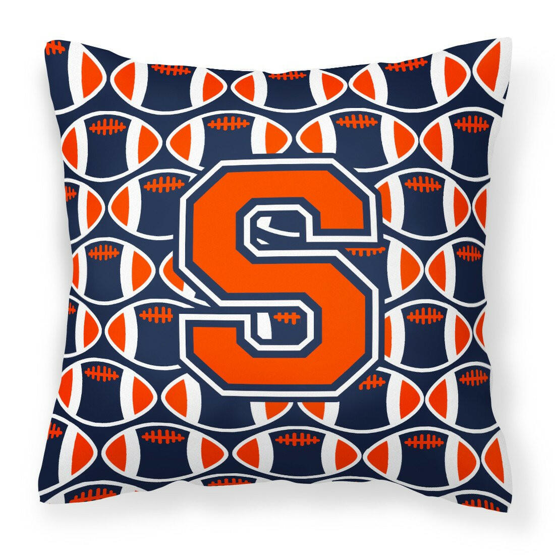 Letter S Football Orange, Blue and white Fabric Decorative Pillow CJ1066-SPW1414 by Caroline&#39;s Treasures