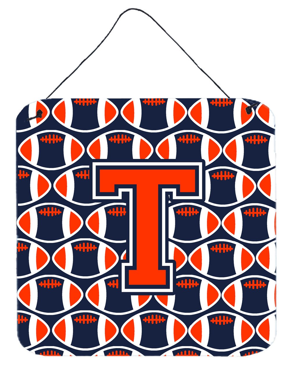 Letter T Football Orange, Blue and white Wall or Door Hanging Prints CJ1066-TDS66 by Caroline&#39;s Treasures