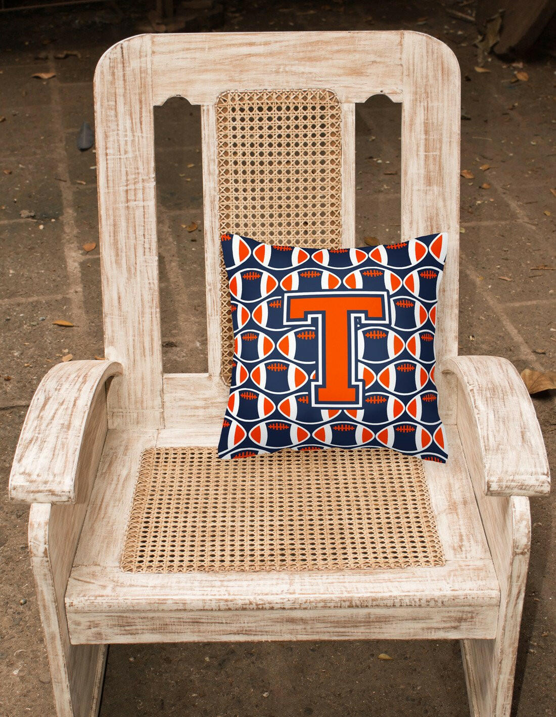 Letter T Football Orange, Blue and white Fabric Decorative Pillow CJ1066-TPW1414 by Caroline's Treasures