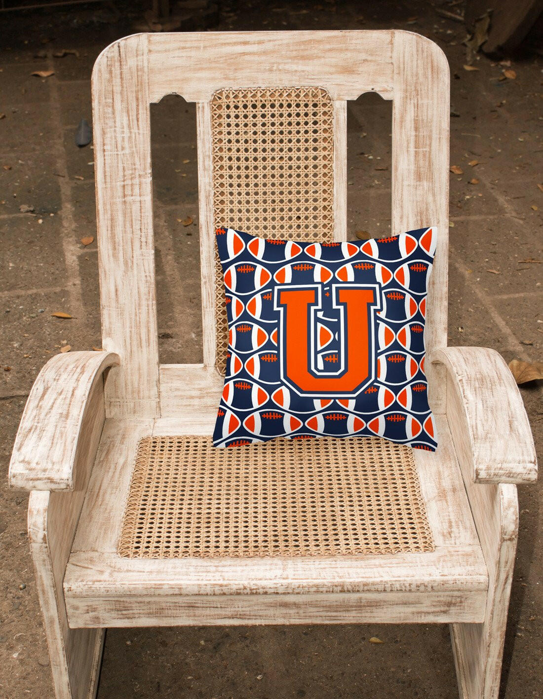 Letter U Football Orange, Blue and white Fabric Decorative Pillow CJ1066-UPW1414 by Caroline's Treasures