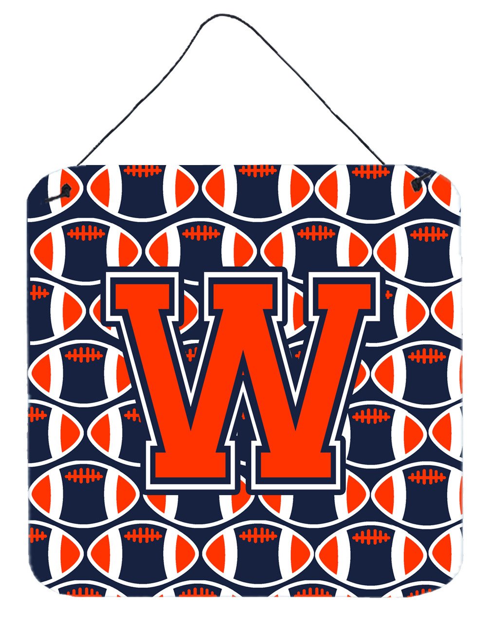 Letter W Football Orange, Blue and white Wall or Door Hanging Prints CJ1066-WDS66 by Caroline&#39;s Treasures