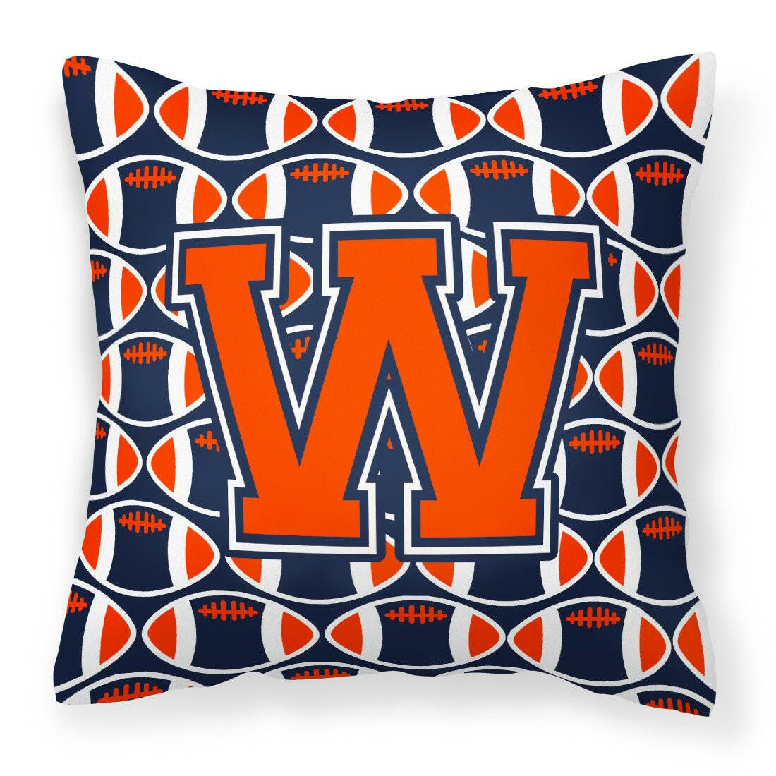 Letter W Football Orange, Blue and white Fabric Decorative Pillow CJ1066-WPW1414 by Caroline&#39;s Treasures
