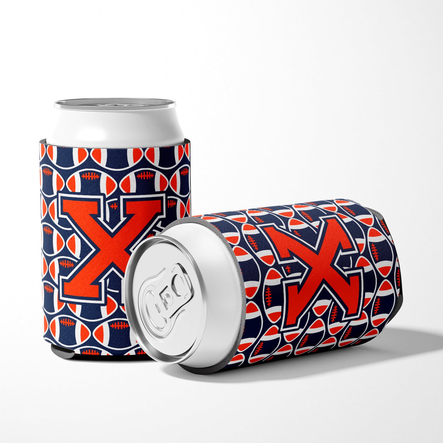 Letter X Football Orange, Blue and white Can or Bottle Hugger CJ1066-XCC.