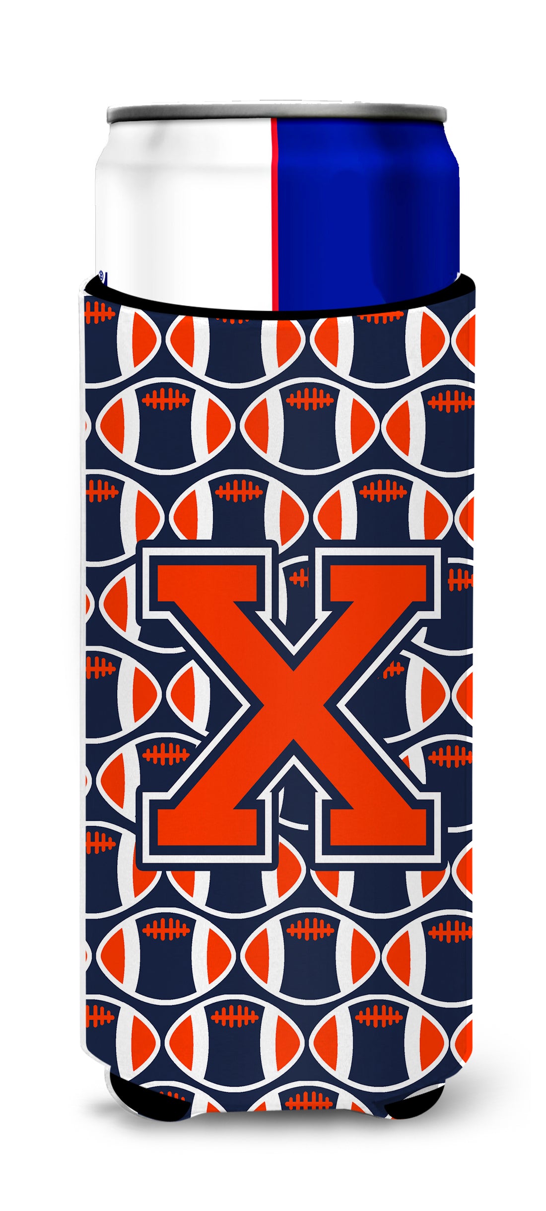 Letter X Football Orange, Blue and white Ultra Beverage Insulators for slim cans CJ1066-XMUK