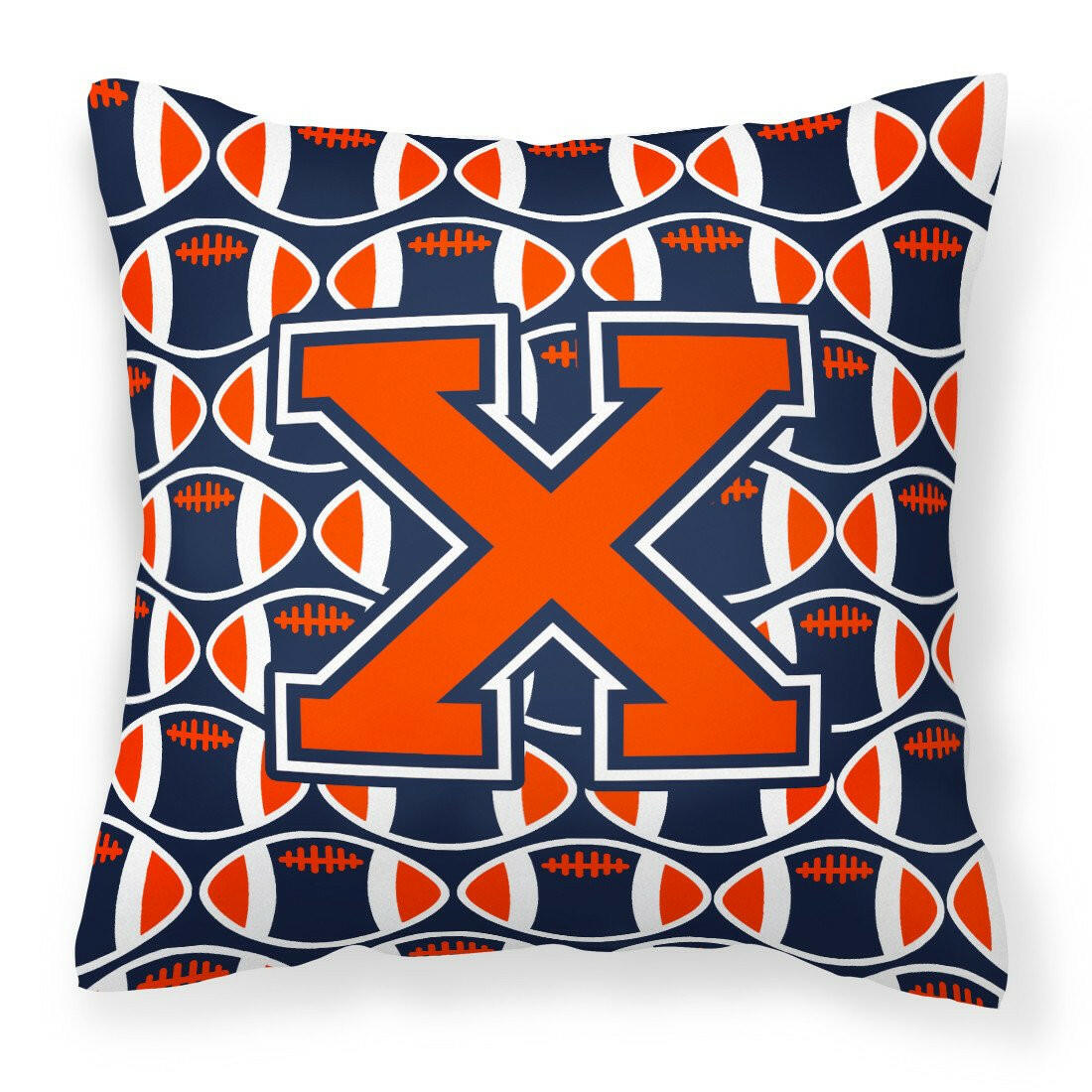 Letter X Football Orange, Blue and white Fabric Decorative Pillow CJ1066-XPW1414 by Caroline&#39;s Treasures