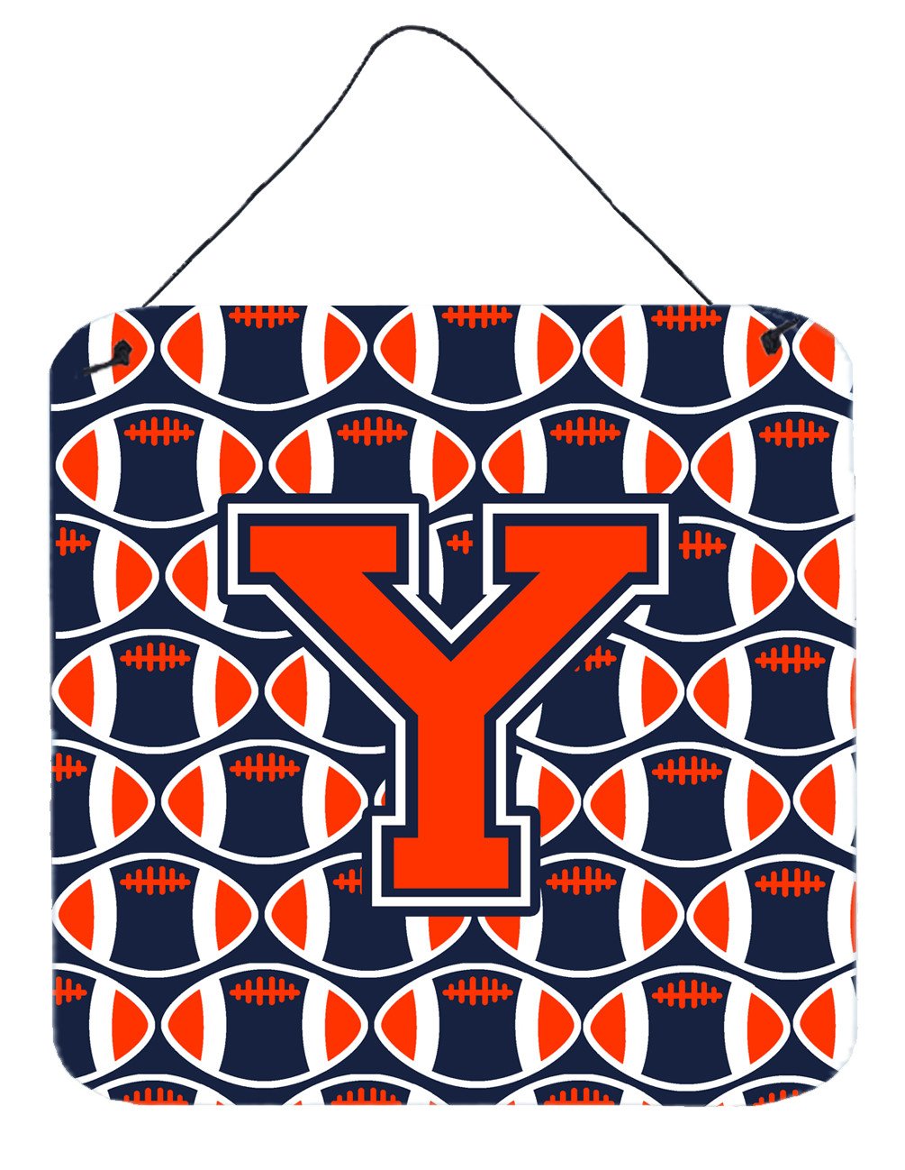 Letter Y Football Orange, Blue and white Wall or Door Hanging Prints CJ1066-YDS66 by Caroline&#39;s Treasures