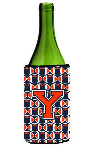 Letter Y Football Orange, Blue and white Wine Bottle Beverage Insulator Hugger CJ1066-YLITERK by Caroline&#39;s Treasures