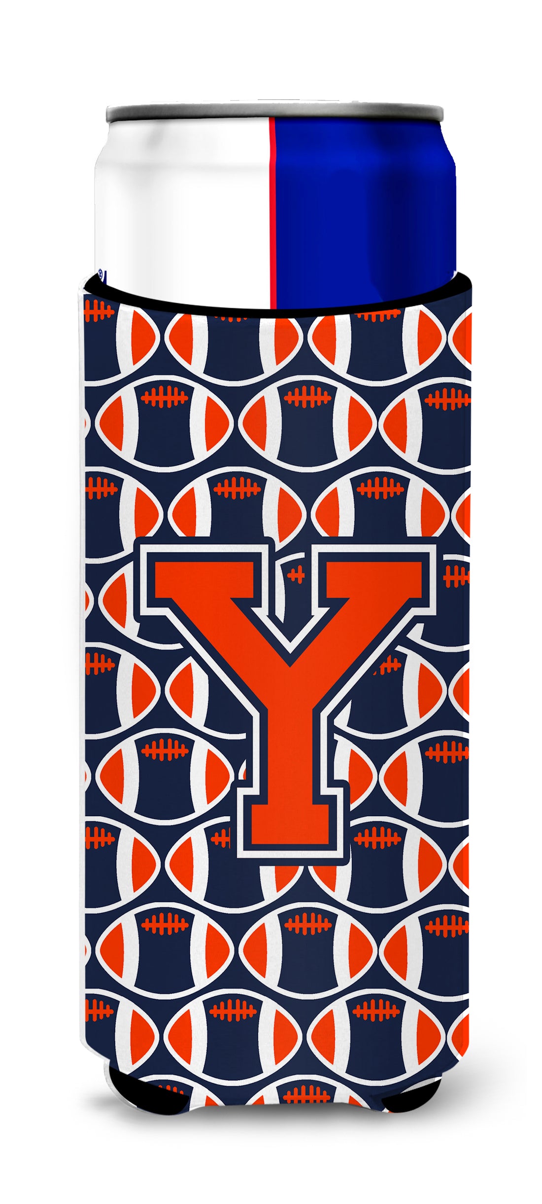 Letter Y Football Orange, Blue and white Ultra Beverage Insulators for slim cans CJ1066-YMUK