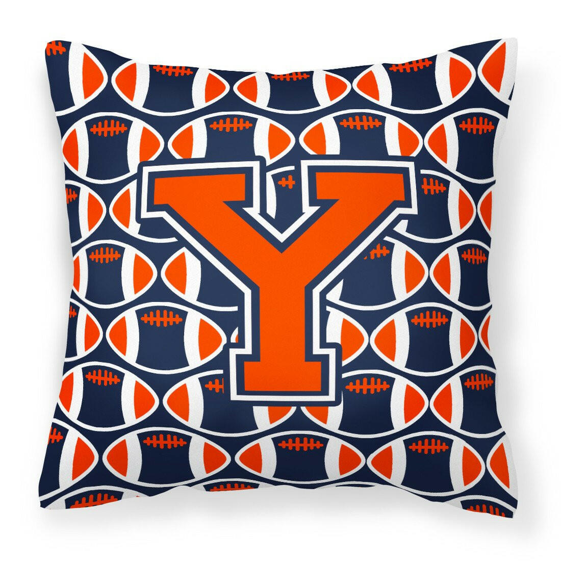 Letter Y Football Orange, Blue and white Fabric Decorative Pillow CJ1066-YPW1414 by Caroline&#39;s Treasures