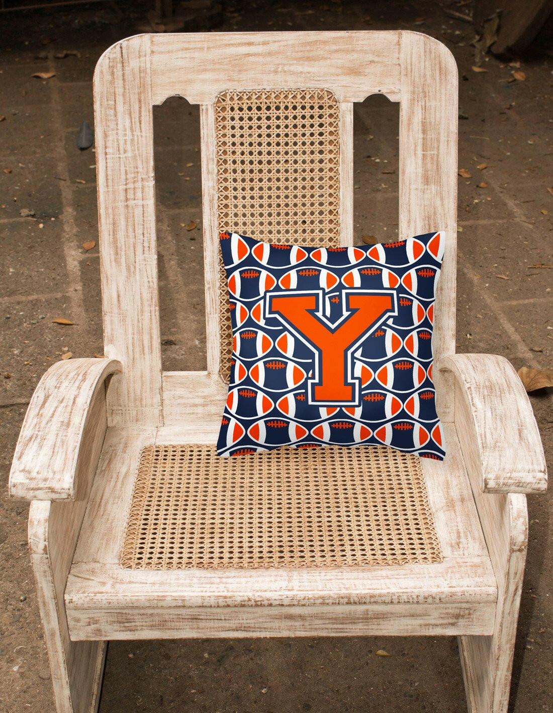Letter Y Football Orange, Blue and white Fabric Decorative Pillow CJ1066-YPW1414 by Caroline's Treasures