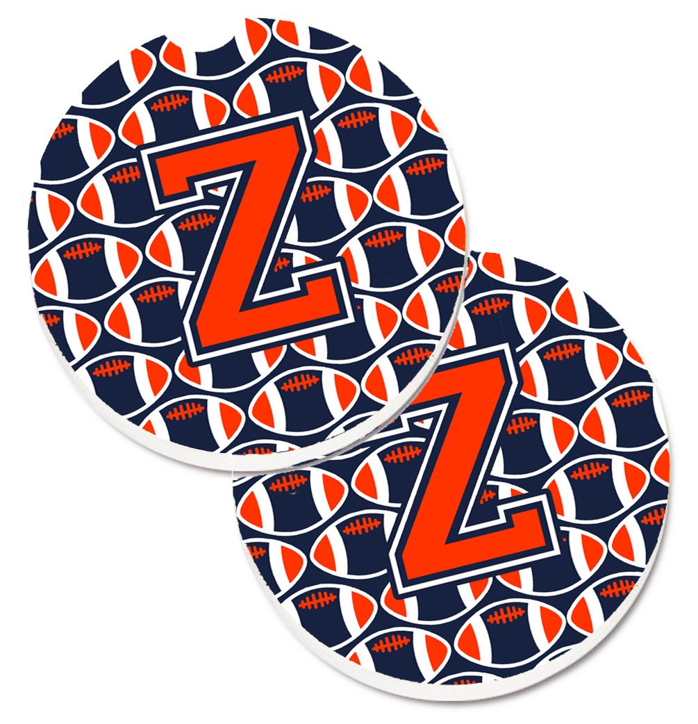 Letter Z Football Orange, Blue and white Set of 2 Cup Holder Car Coasters CJ1066-ZCARC by Caroline&#39;s Treasures