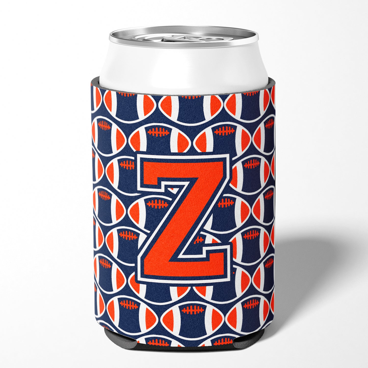 Letter Z Football Orange, Blue and white Can or Bottle Hugger CJ1066-ZCC.