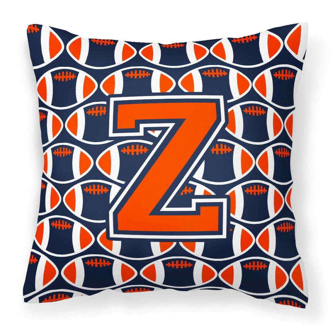 Letter Z Football Orange, Blue and white Fabric Decorative Pillow CJ1066-ZPW1414 by Caroline&#39;s Treasures