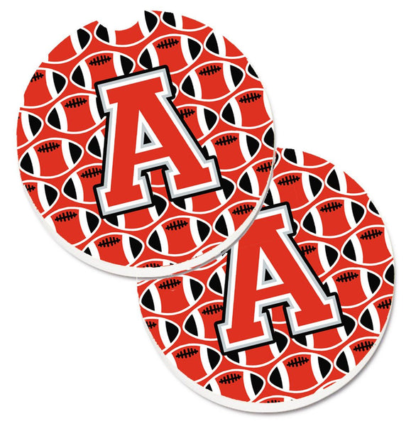Letter A Football Scarlet and Grey Set of 2 Cup Holder Car Coasters CJ1067-ACARC by Caroline's Treasures