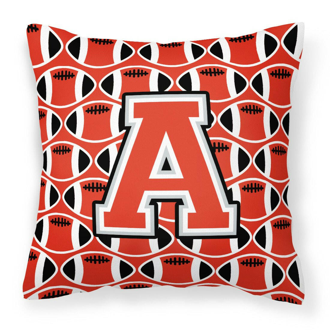 Letter A Football Scarlet and Grey Fabric Decorative Pillow CJ1067-APW1414 by Caroline&#39;s Treasures