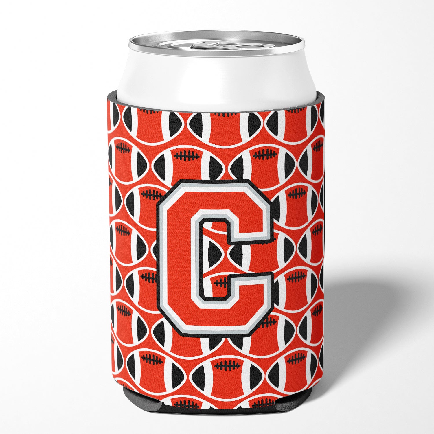 Letter C Football Scarlet and Grey Can or Bottle Hugger CJ1067-CCC.