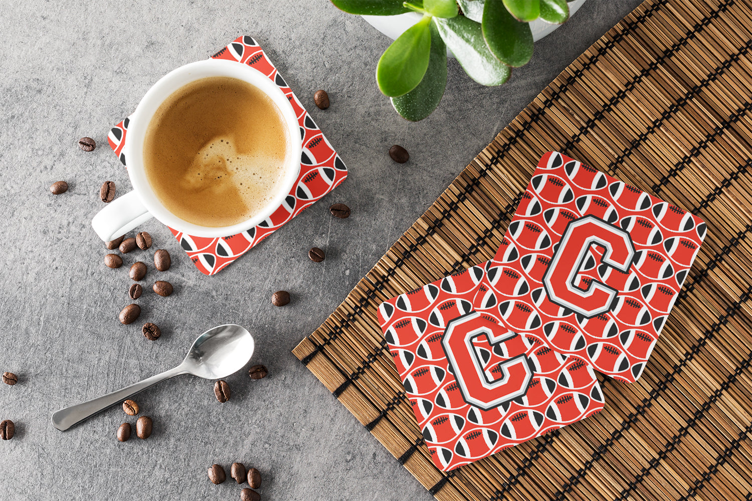 Letter C Football Scarlet and Grey Foam Coaster Set of 4 CJ1067-CFC - the-store.com