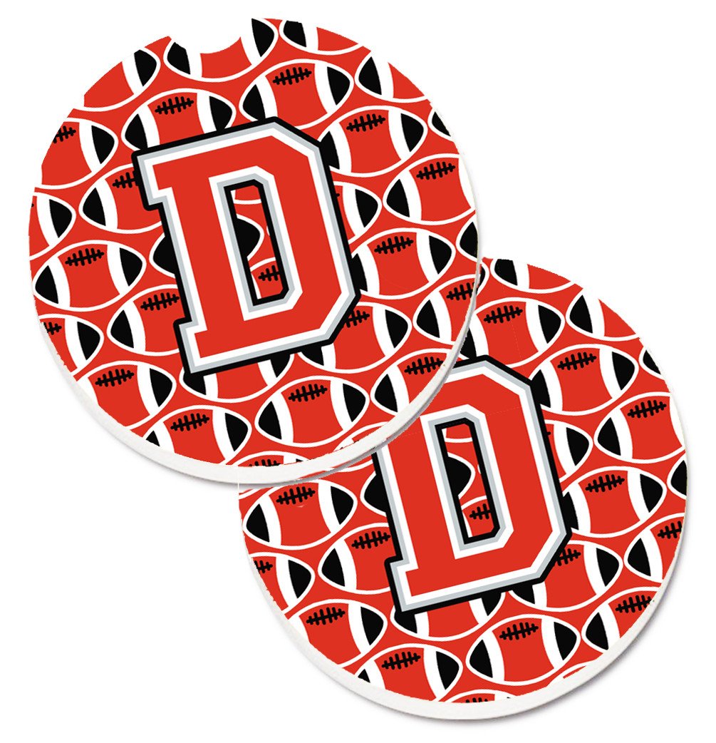 Letter D Football Scarlet and Grey Set of 2 Cup Holder Car Coasters CJ1067-DCARC by Caroline&#39;s Treasures