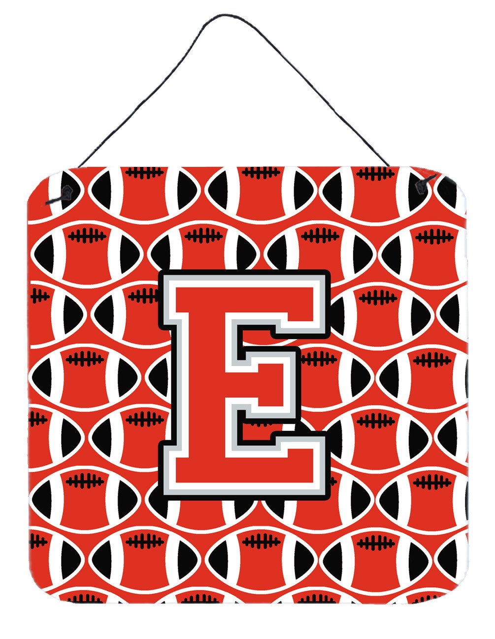 Letter E Football Scarlet and Grey Wall or Door Hanging Prints CJ1067-EDS66 by Caroline&#39;s Treasures