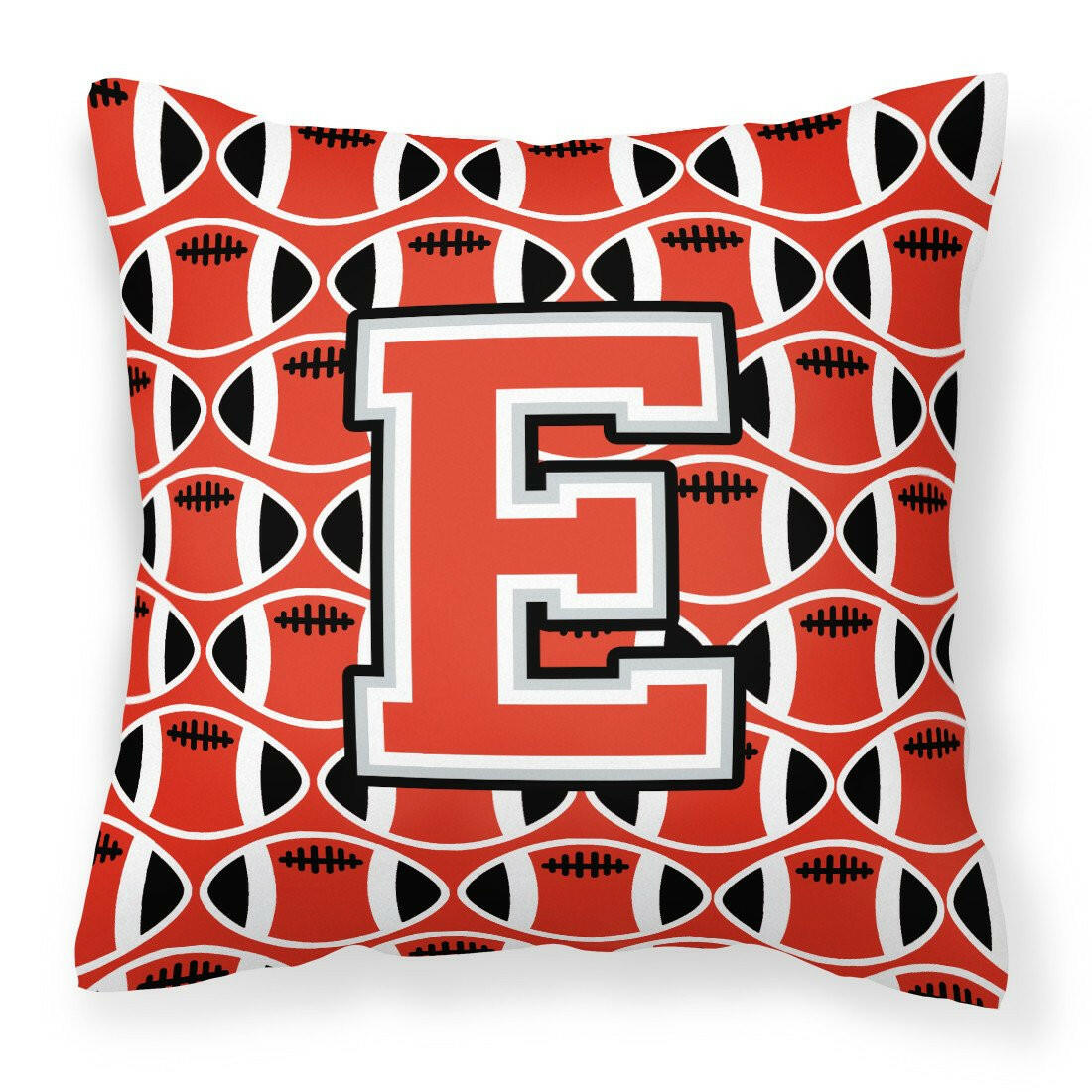 Letter E Football Scarlet and Grey Fabric Decorative Pillow CJ1067-EPW1414 by Caroline&#39;s Treasures