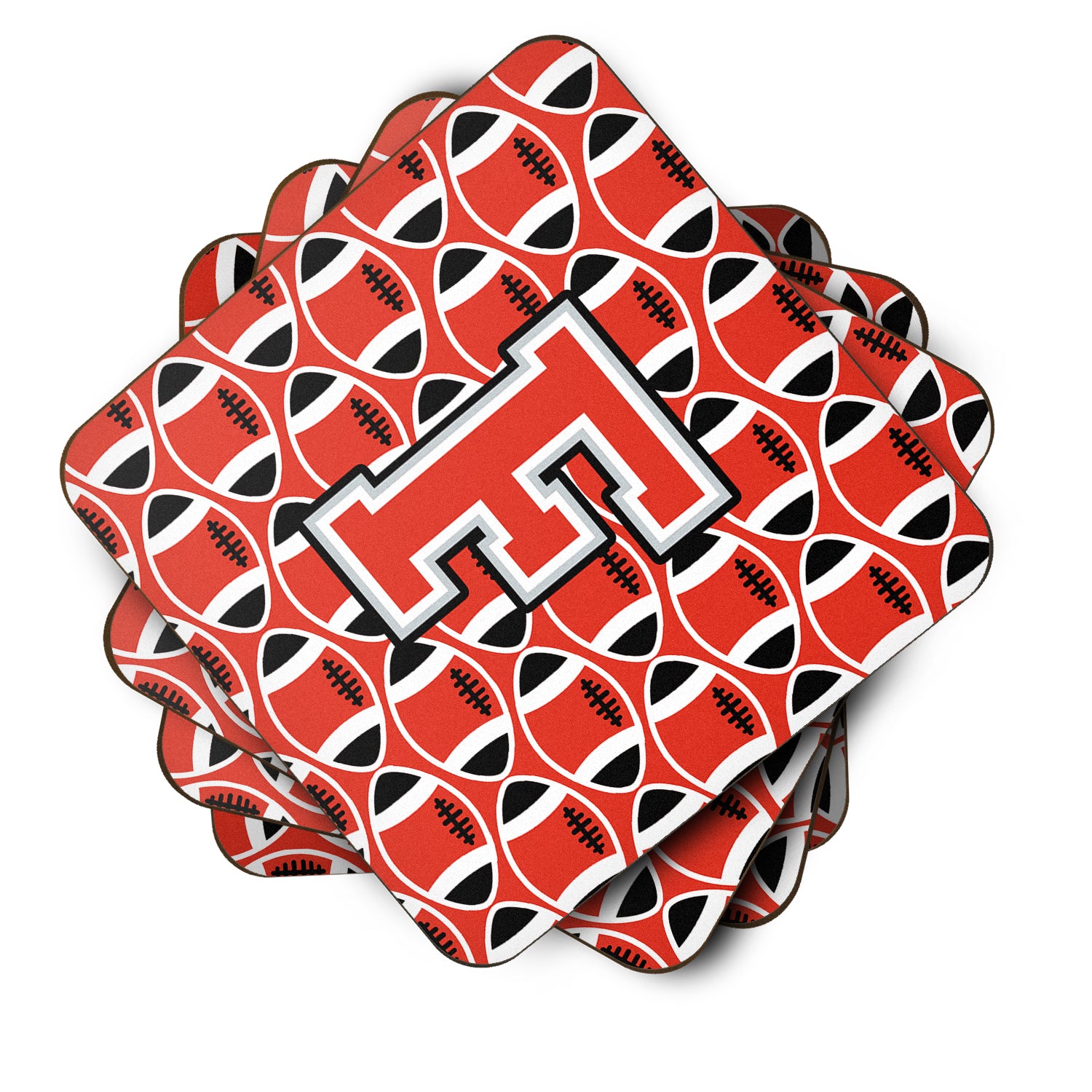 Letter F Football Scarlet and Grey Foam Coaster Set of 4 CJ1067-FFC - the-store.com