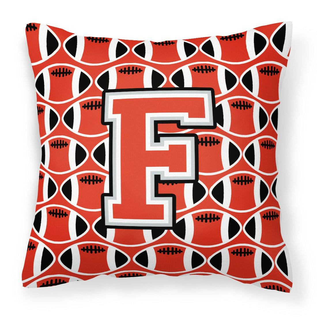 Letter F Football Scarlet and Grey Fabric Decorative Pillow CJ1067-FPW1414 by Caroline&#39;s Treasures