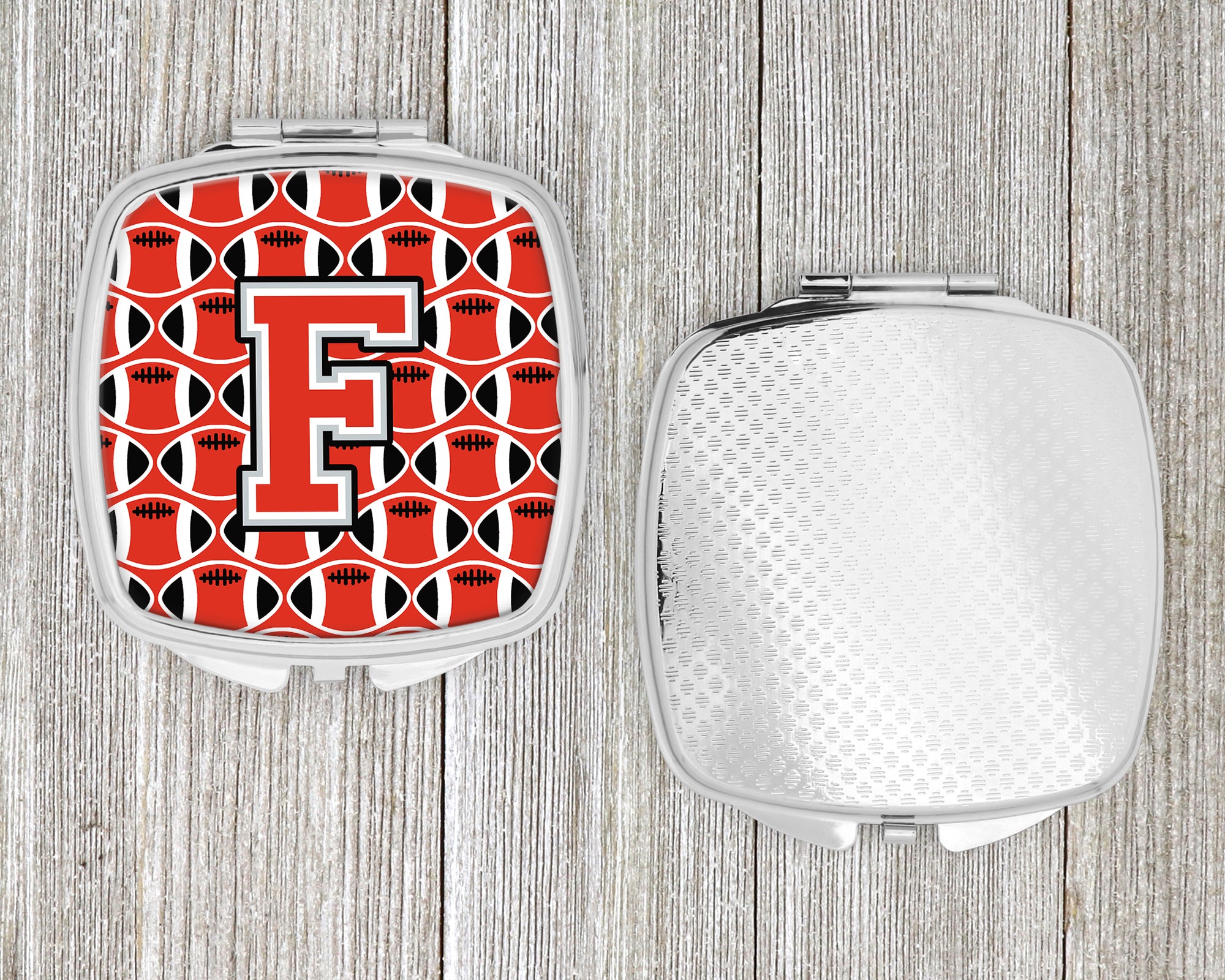 Letter F Football Scarlet and Grey Compact Mirror CJ1067-FSCM