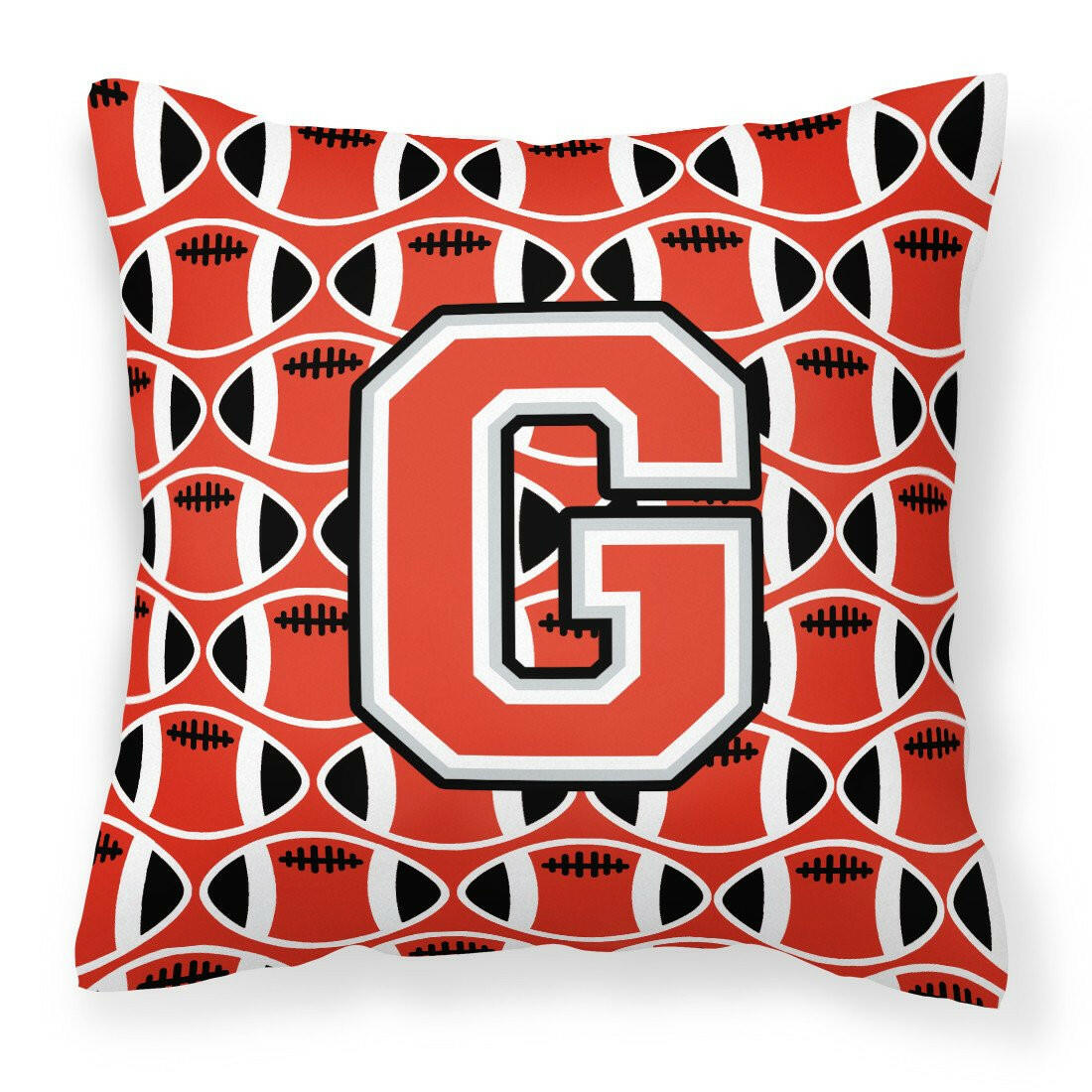 Letter G Football Scarlet and Grey Fabric Decorative Pillow CJ1067-GPW1414 by Caroline&#39;s Treasures