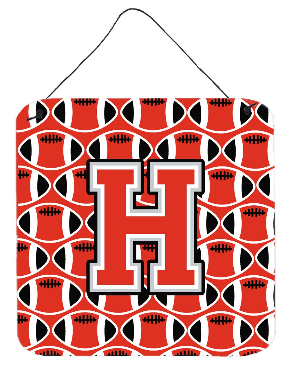Letter H Football Scarlet and Grey Wall or Door Hanging Prints CJ1067-HDS66 by Caroline&#39;s Treasures