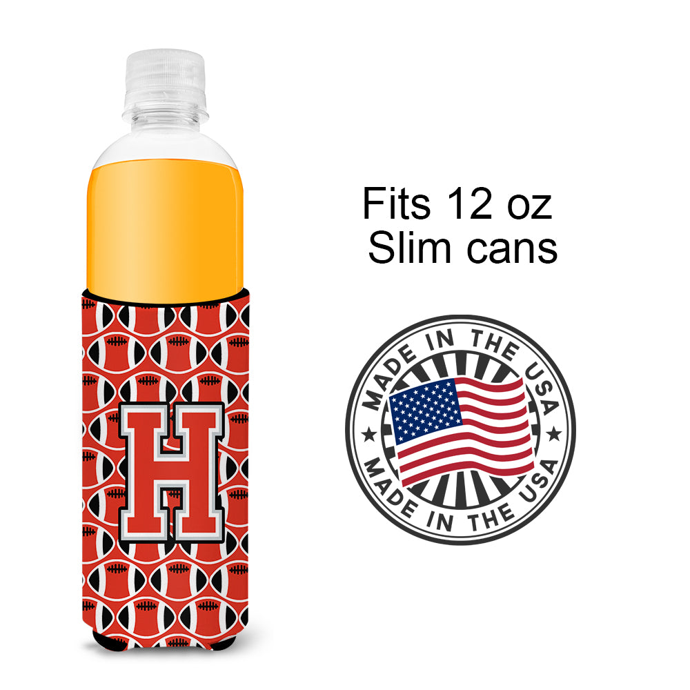 Letter H Football Scarlet and Grey Ultra Beverage Insulators for slim cans CJ1067-HMUK.
