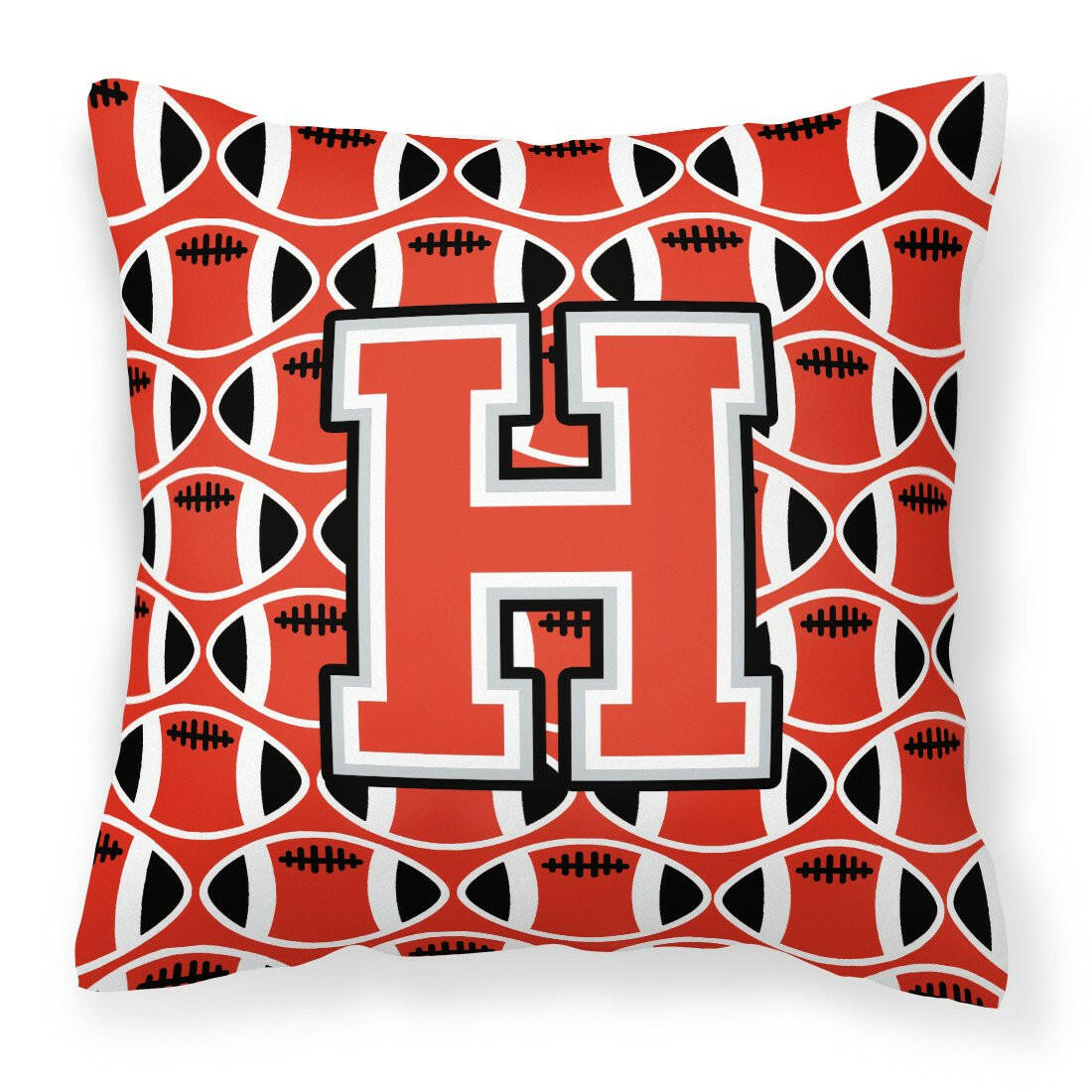 Letter H Football Scarlet and Grey Fabric Decorative Pillow CJ1067-HPW1414 by Caroline&#39;s Treasures