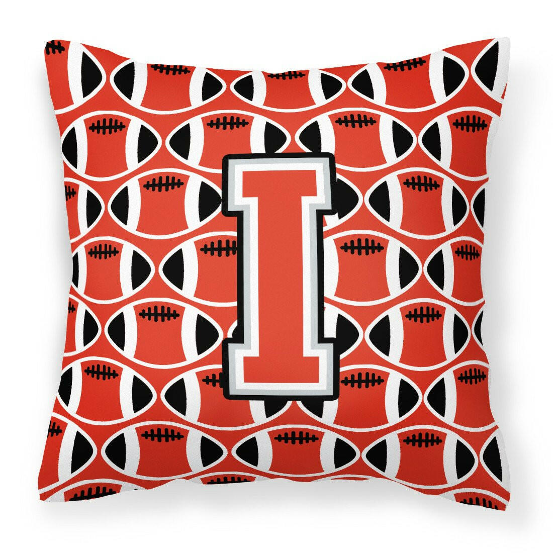 Letter I Football Scarlet and Grey Fabric Decorative Pillow CJ1067-IPW1414 by Caroline&#39;s Treasures
